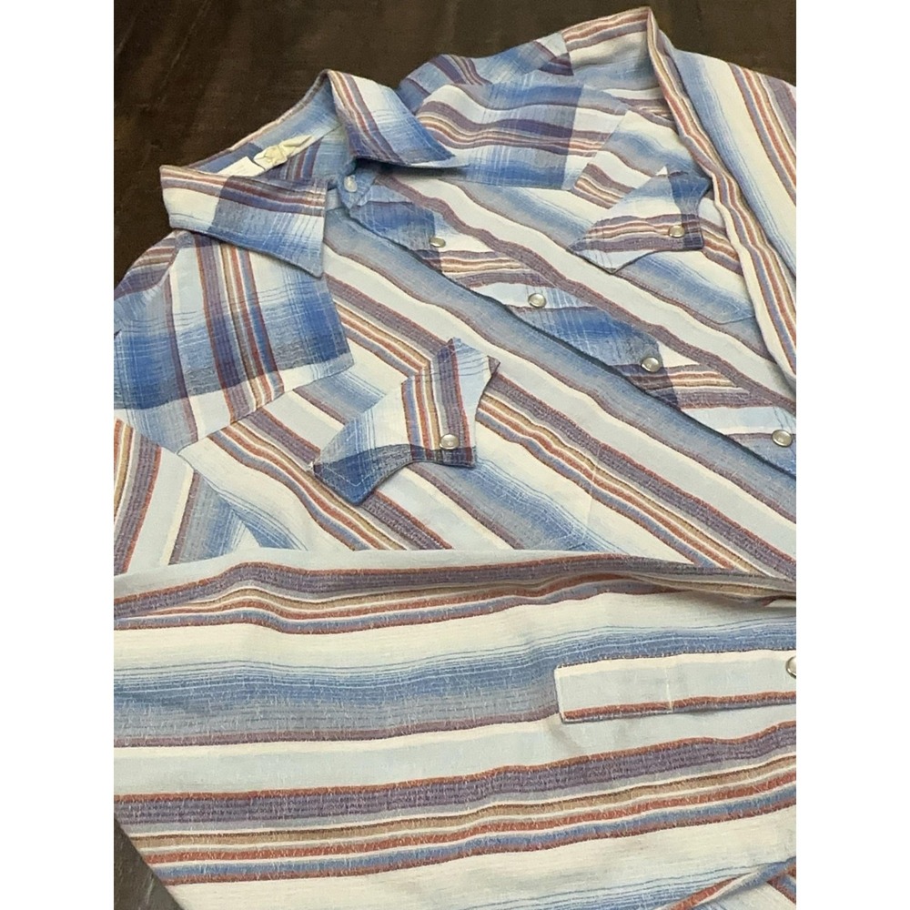Rocking K Ranchwear Mens Large Stripe Pearl Snap Western Shirt Vintage Blue L
